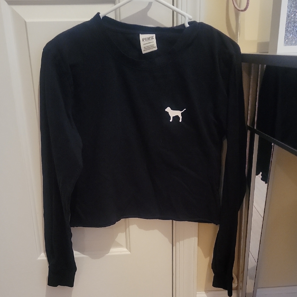 Victoria's Secret Black Crop Top With Tye Dye Logo On Back. XS Like New.